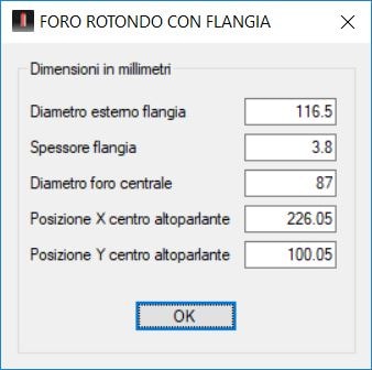 foro con flangia per tweeter con fresa cnc